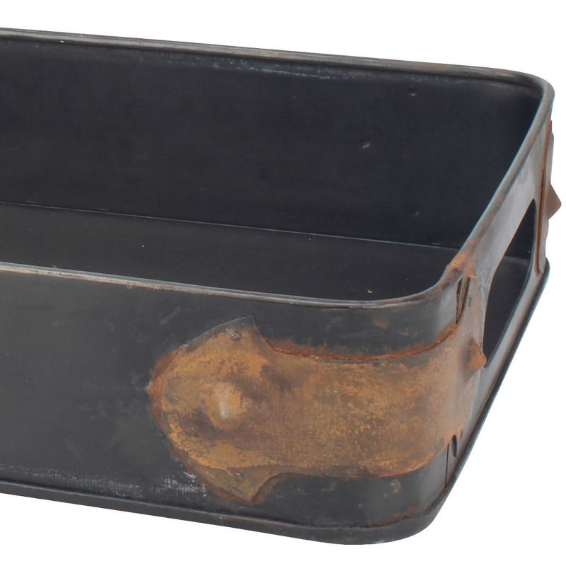 Slate Steel Tray with Rust Trim - Brown - Stonebriar Collection: Industrial Serving Platter for Dining & Office Decor