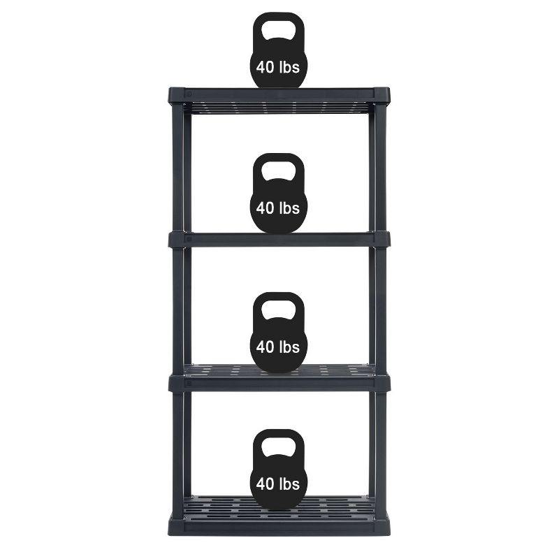 IRIS USA 4-Tier Shelving Unit, 48" Fixed Height, Medium Storage Organizer 24"W x 12"D x 48"H, Made with Recycled Materials, Black