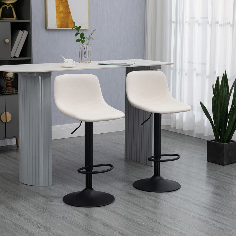 HOMCOM Adjustable Bar Stools Set of 4, Swivel Bar Height Chairs Barstools Padded with Back for Kitchen, Counter, and Home Bar, Cream White