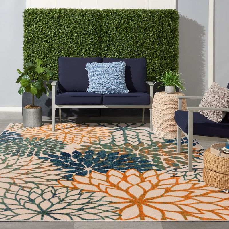 Nourison Aloha Floral 12' x 15' Blue Green Tropical Indoor/Outdoor Area Rug