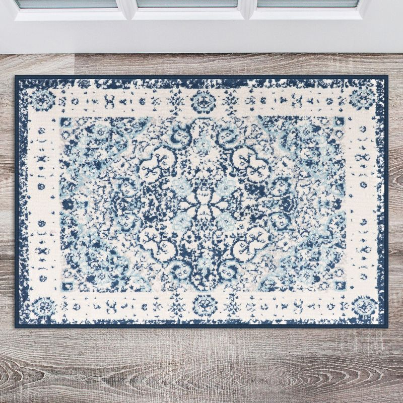 World Rug Gallery Vintage Oriental Distressed Medallion Blue 2' x 3' Area Rug