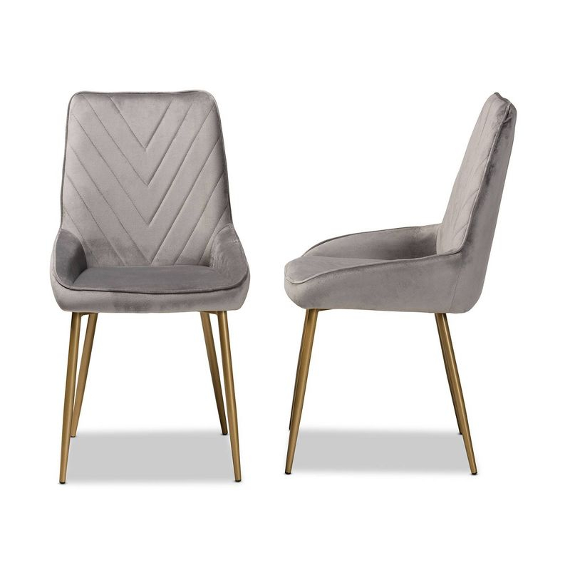 2pc Priscilla Velvet Fabric Upholstered Metal Dining Chair Set Gray/Gold - Baxton Studio