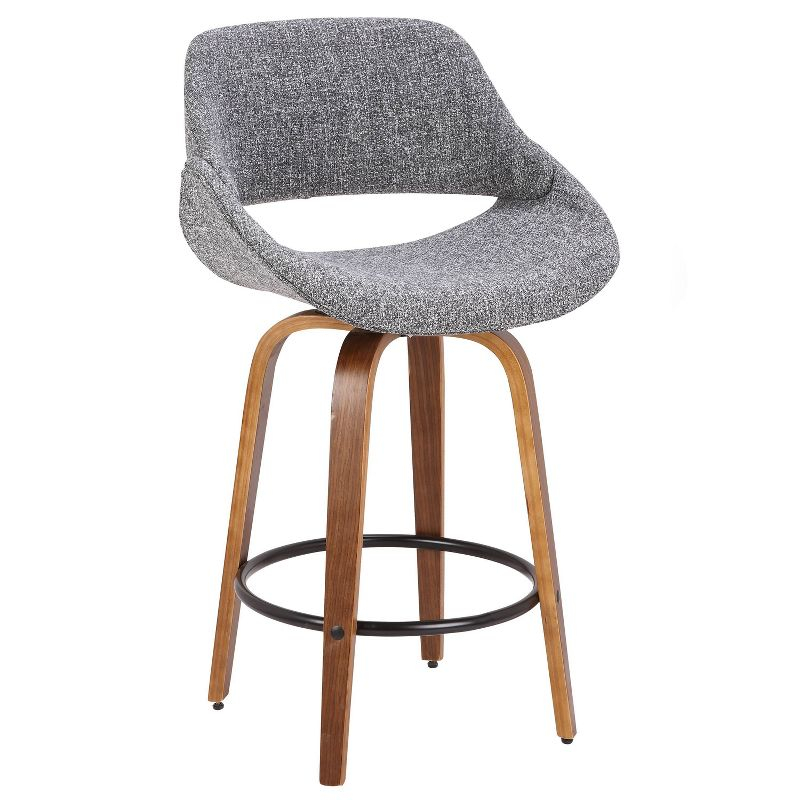 Set of 2 Fabrico Mid-Century Modern Counter Height Barstools: Walnut Legs, Polyester Upholstery - LumiSource