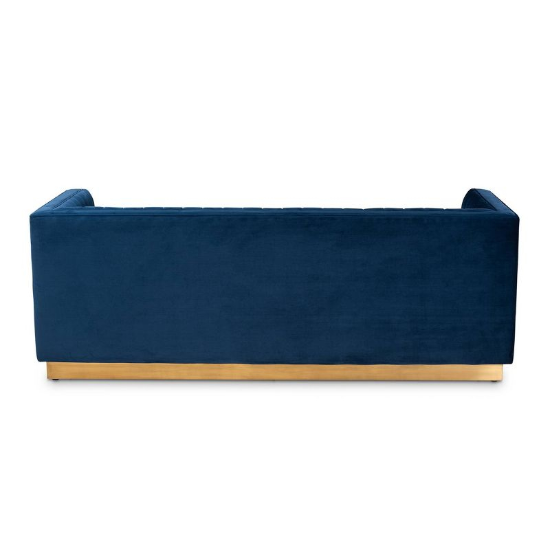 Aveline Velvet Upholstered Finished Sofa Navy Blue/Gold - Baxton Studio: Chic, Tufted, No Assembly, Metal Base