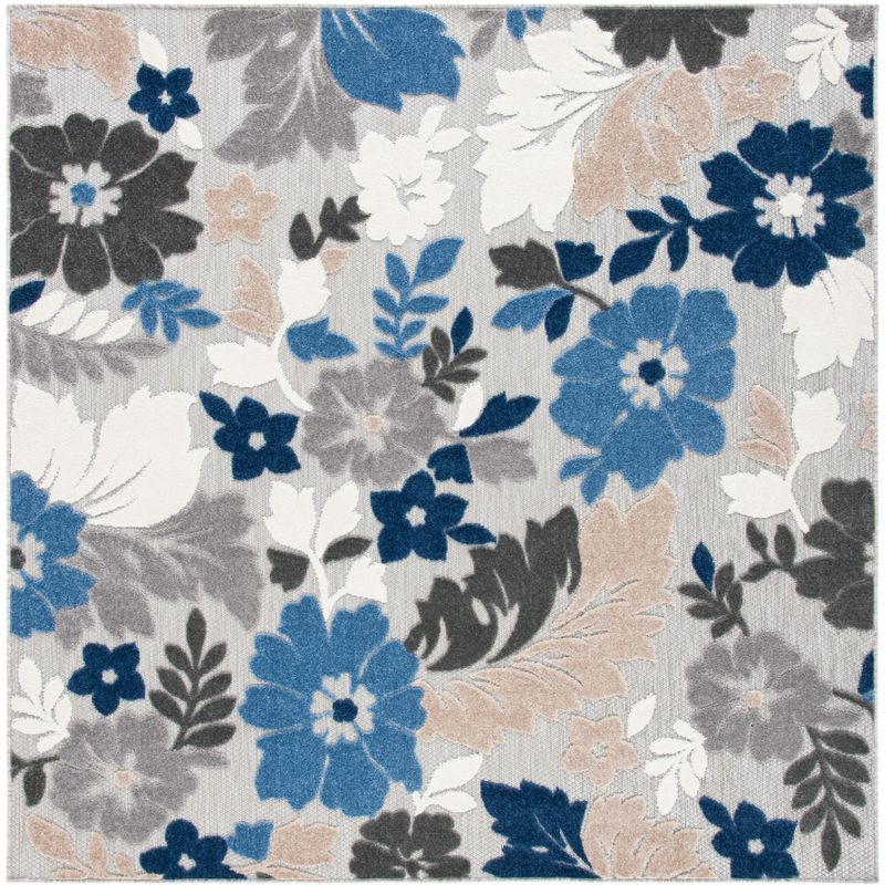 Cabana CBN308 Power Loomed UV Resistant Indoor/Outdoor Area Rug - Grey/Blue - 6'7"x6'7" - Safavieh