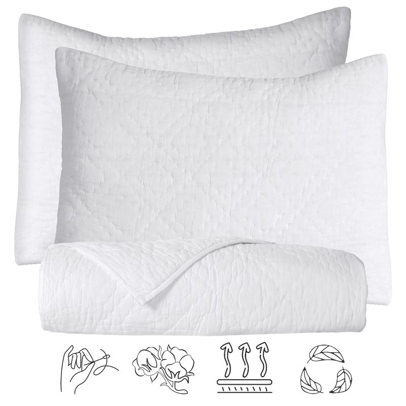 Luxury 100% Cotton Quilt Set, Hand-Quilted, Pre-Softened, Diamond Pattern by California Design Den - White, King