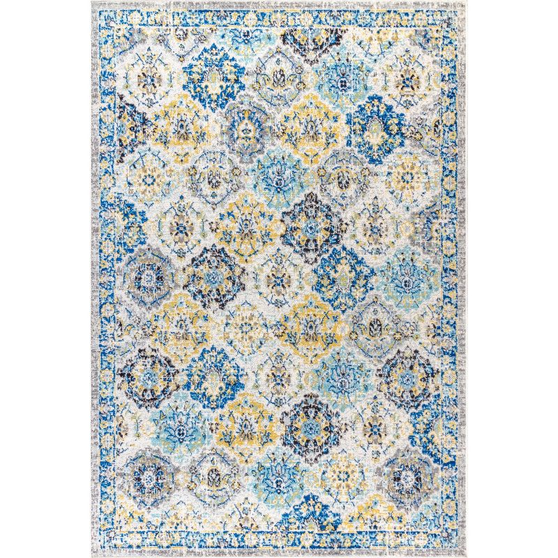 8'x10' Modern Persian Boho Vintage Trellis Area Rug, Blue/Multi - JONATHAN Y