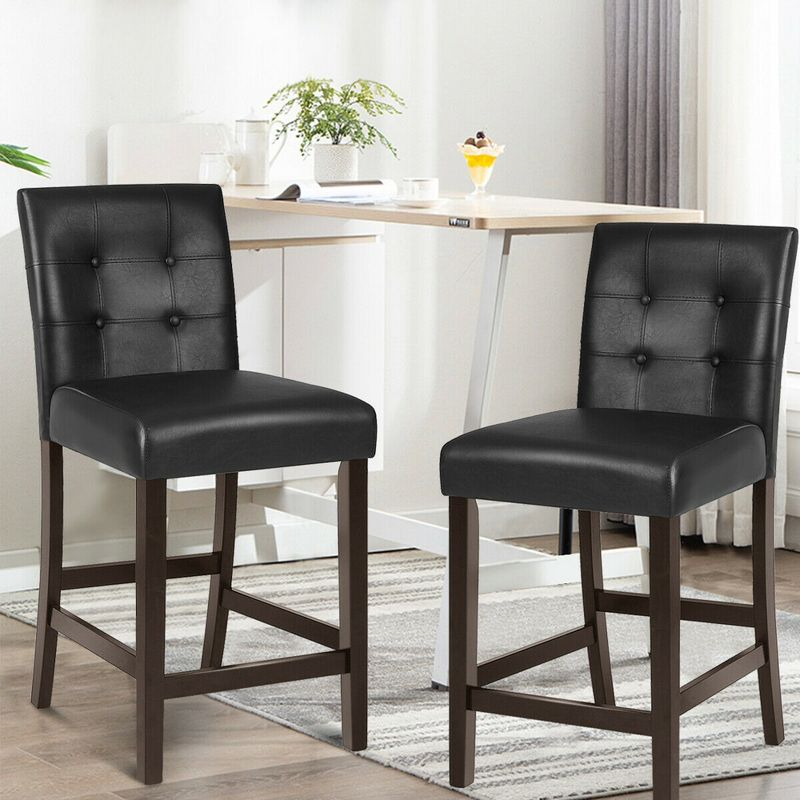 Costway Set of 2 Bar Stools 25inch Counter Height Barstool Pub Chair Rubber Wood Black