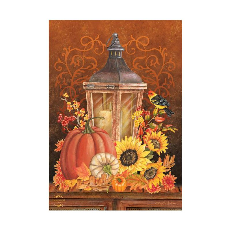 Fall Lantern Primitive Garden Flag Pumpkins Sunflower 18" x 12.5" Briarwood Lane