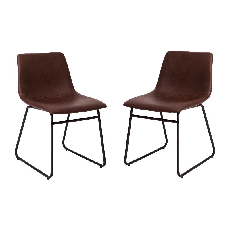Emma and Oliver 18 Inch Indoor Dining Table Chairs, Dark Brown LeatherSoft/Black Frame-Set of 2