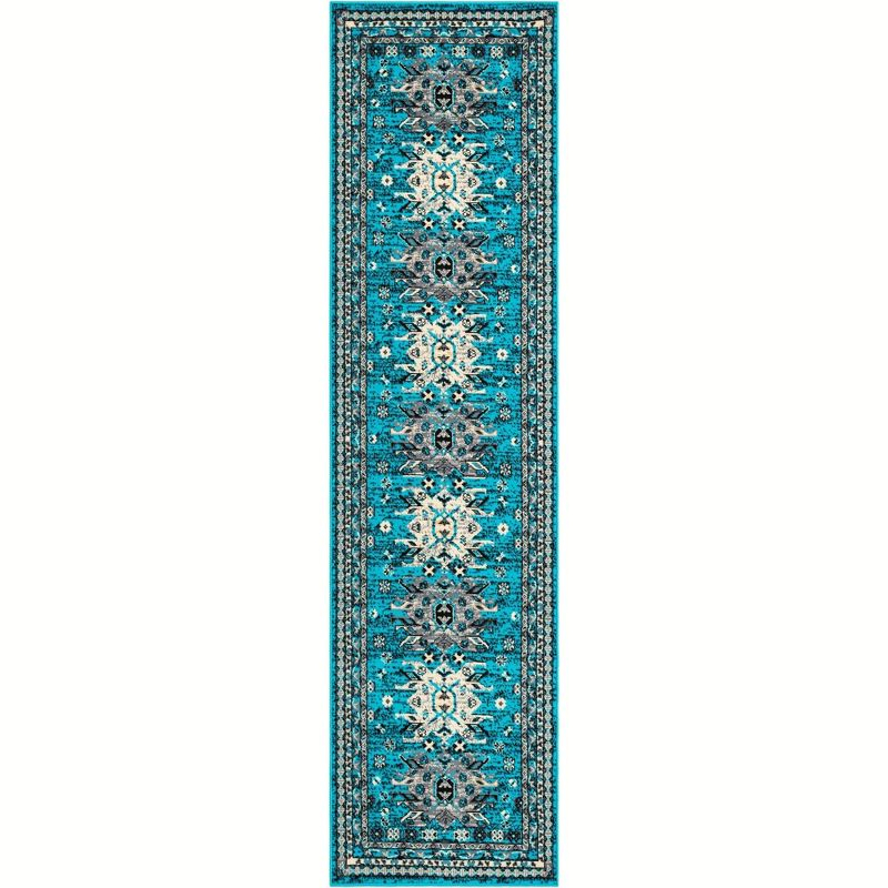 Unique Loom 2' 7 x 10' 0 Runner Turquoise Taftan Oasis Area Rug