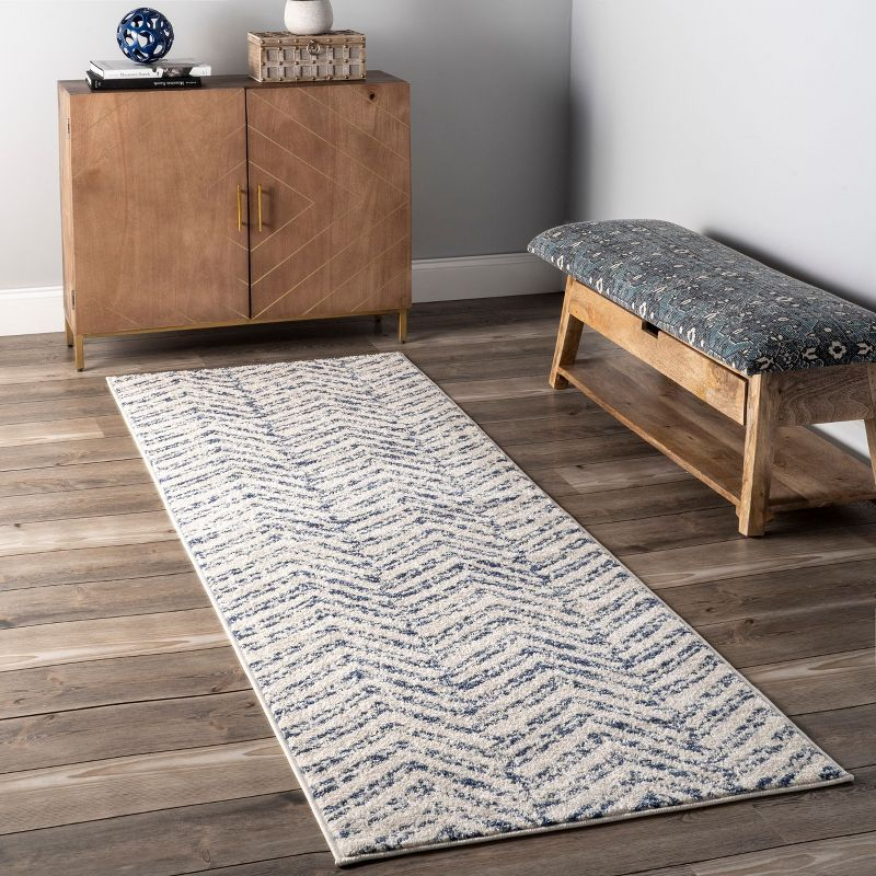 Nuloom Rosanne Chevron 2x12 Runner Indoor Area Rug for Living Room Bedroom Dining Room Entryway Hallway Kitchen, Blue/Ivory