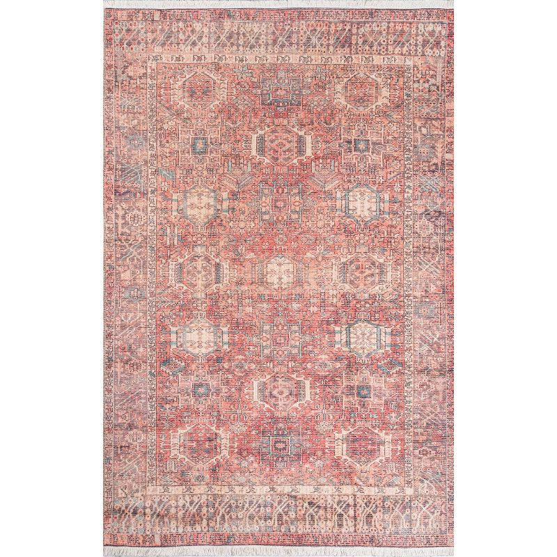2'x3' Helena Accent Rug Coral Pink - Momeni: Bohemian Ikat Design, Low Pile, Indoor, Machine Made, Polyester & Cotton