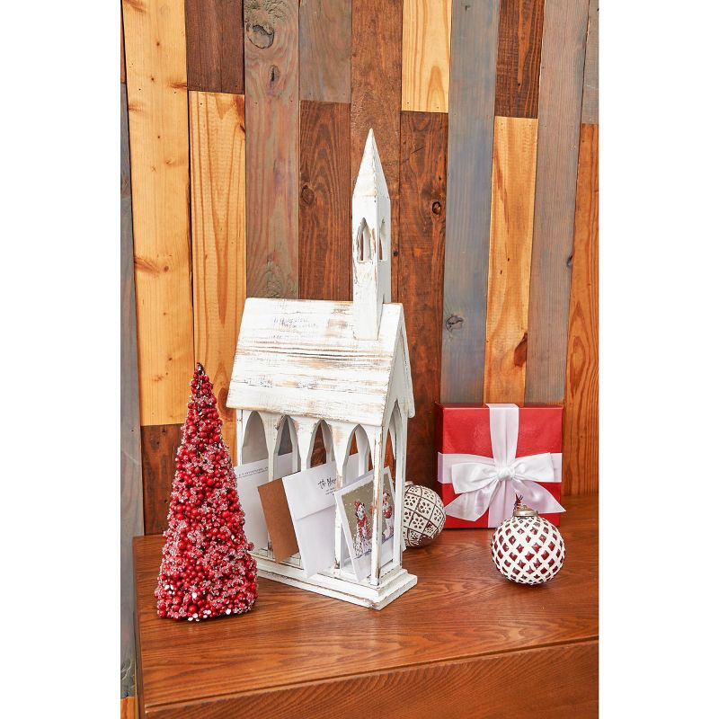 Gallerie II 24" Rustic White Church Chapel w/ White Roof Easter & Christmas Card Mail Holder