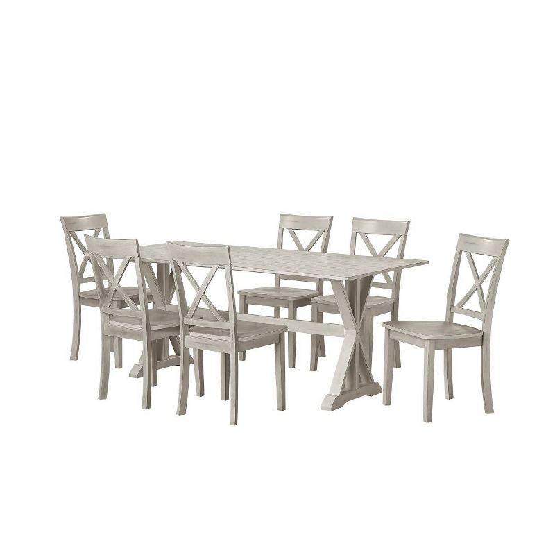 7pc Jamestown Dining Set White - Boraam: Farmhouse Style, Trestle Base, Seats Six