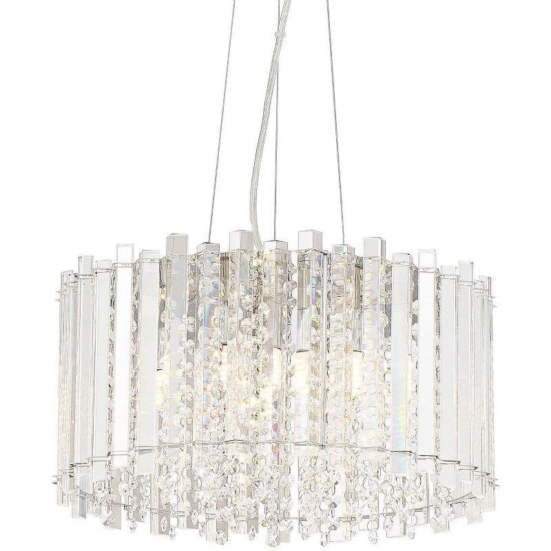 Possini Euro Design Mirabell Chrome Drum Pendant Chandelier 16" Wide Modern LED Clear Glass Crystal Prism 5-Light Fixture for Dining Room Kitchen Home