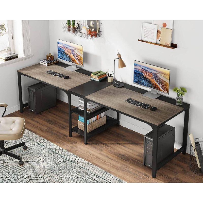 LITTLE TREE 90.55" Double Desk with Storage Shelf Gray/Black