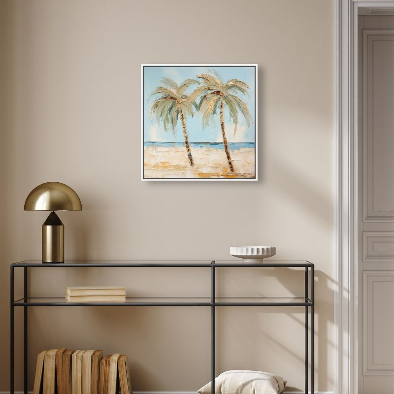Art Remedy Painting Palm Trees Tropical Bathroom Wall Art, 20" x 20", White Frame