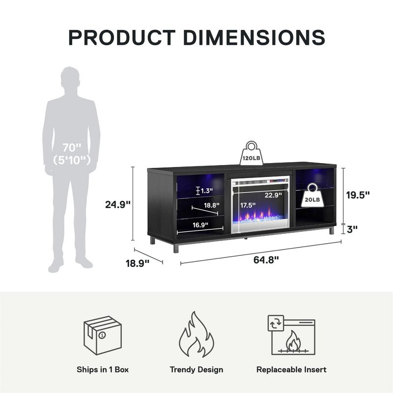 Ameriwood Home Lumina Fireplace Space Heater TV Stand for TVs up to 70", Black Oak