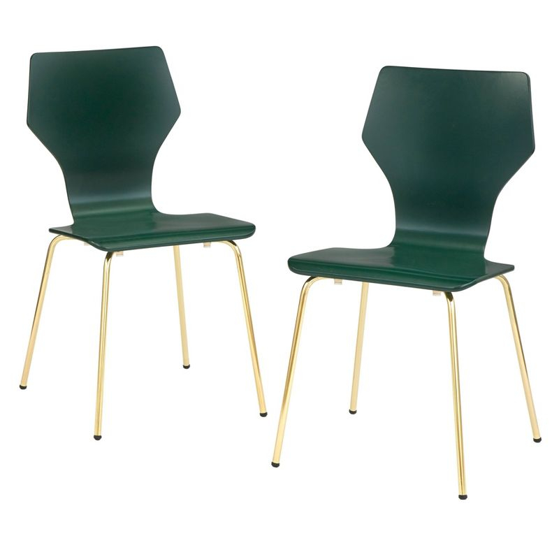 Set of 2 Enna Mid-Century Modern Bentwood Dining Chairs Dark Green - Angelo:Home