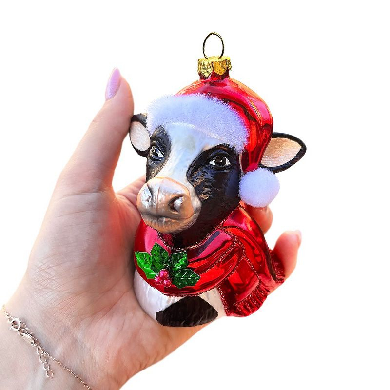 Festive Cow in Wreath Blown Glass Christmas Ornament, Farmhouse Theme Tree Decoration| OrnamentallyYou