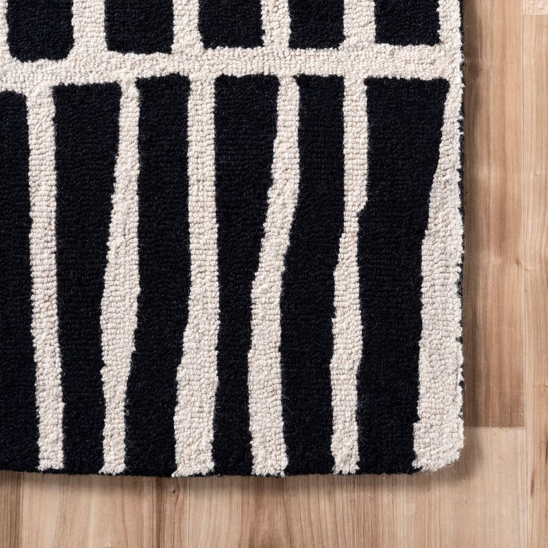 Nuloom Lemuel Geometric 9x12 Wool Indoor Area Rug for Living Room Bedroom Dining Room Kitchen, Black/Ivory
