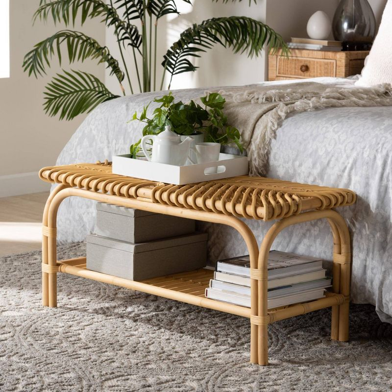 Himari Rattan Accent Bench Natural Brown - Baxton Studio: Handcrafted, Entryway, Bedroom, Shelf Storage