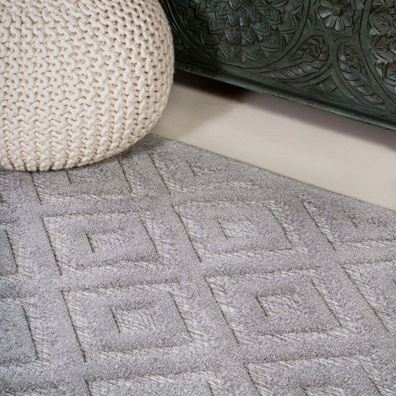 5' x 5' Portmany Neutral Diamond Trellis Indoor/Outdoor Area Rug, Light Gray - JONATHAN Y