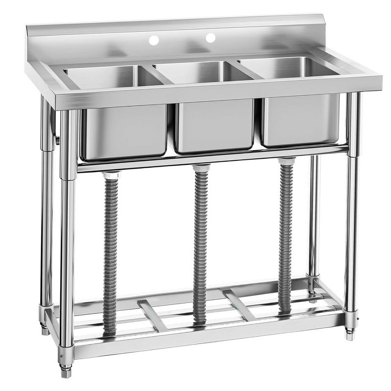 Stainless Steel Sink, Commercial Kitchen Prep & Utility Sink Free Standing 3-Compartment with Shelf for Restaurant Laundry Garage Bar Workshop