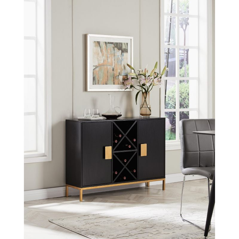 Kings Brand Furniture Wine Liquor Bar Buffet Sideboard, Cabinet with Wine Rack Storage for Kitchen, Dining Room, Black