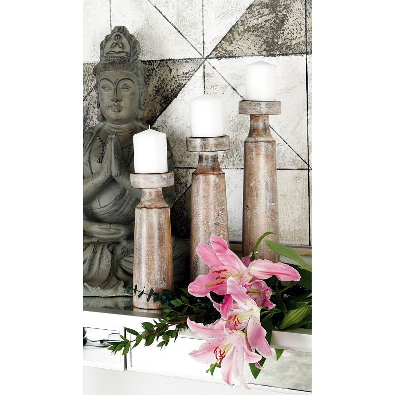 Olivia & May Set of 3 Rustic Cylindrical Mango Wood Candle Holders Brown: Modern Decor, Fits Pillar Candles
