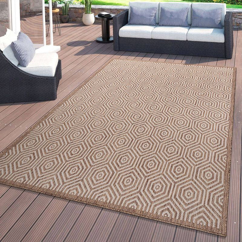 World Rug Gallery Modern Geometric Textured Flat Weave Indoor/Outdoor Area Rug - BROWN 7'10"X10'