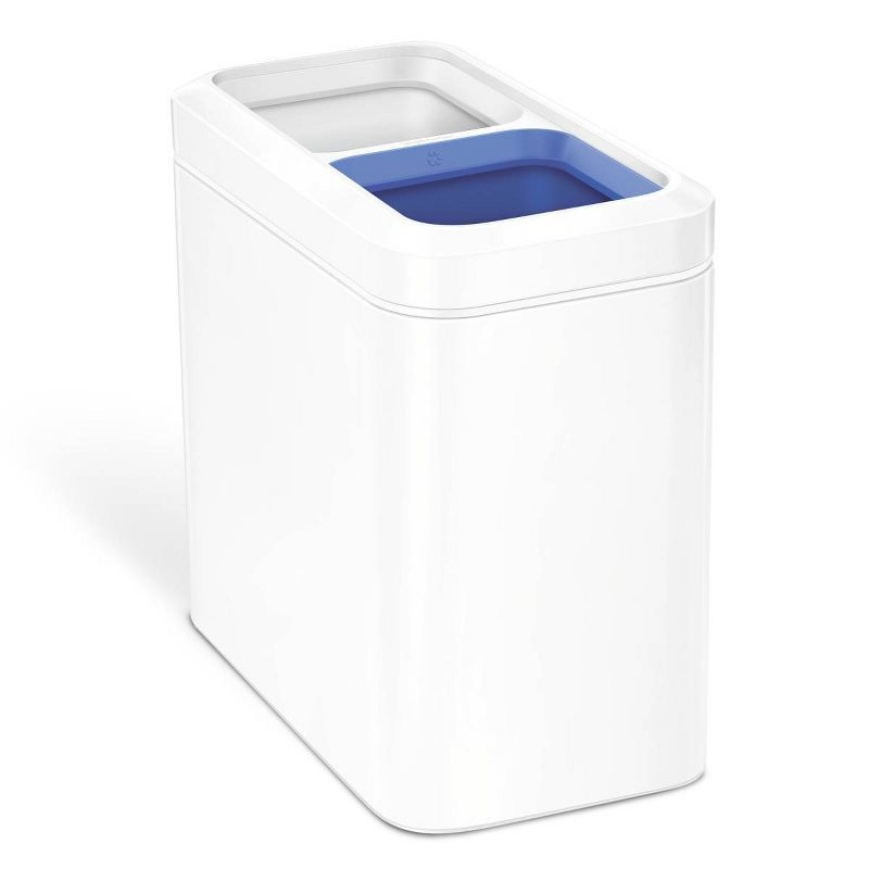 simplehuman 20L Dual Compartment Commercial Recycling Trash Can Slim White Steel Open Top Garbage Bin