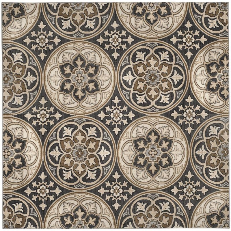 Lyndhurst LNH341 Power Loomed Area Rug - Light Grey/Beige - 8'x8' - Safavieh
