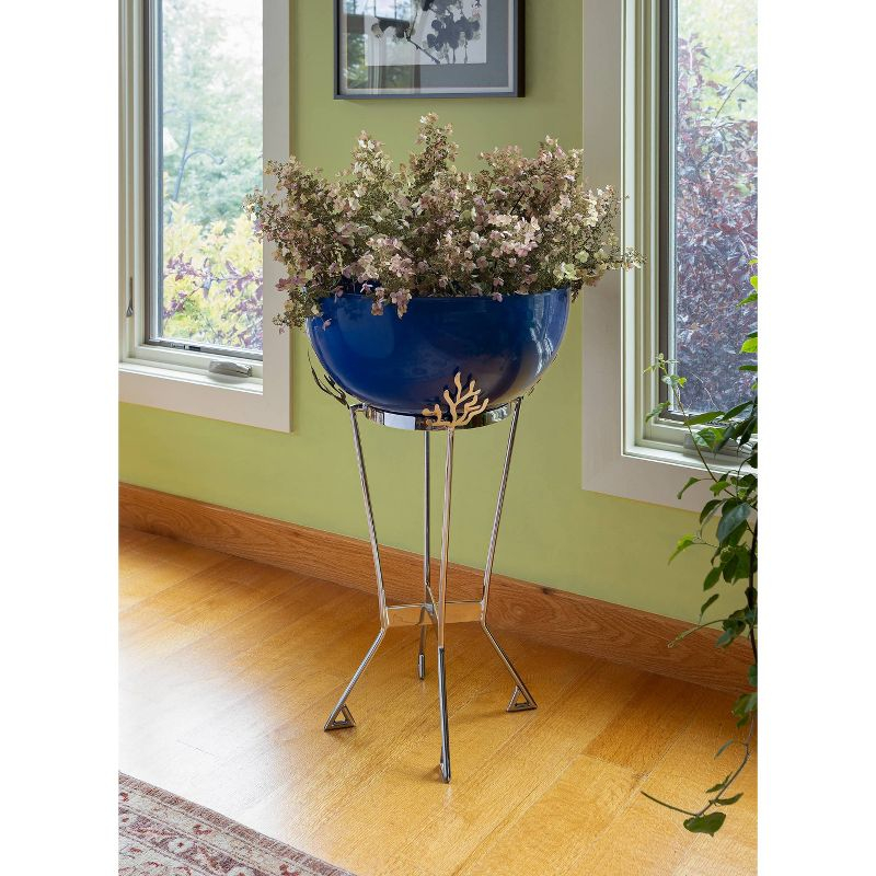 ACHLA Designs Steel Outdoor Planter Pot with Stand Dark Blue 20"x20"x33": Freestanding Urn Shape, No Assembly Required