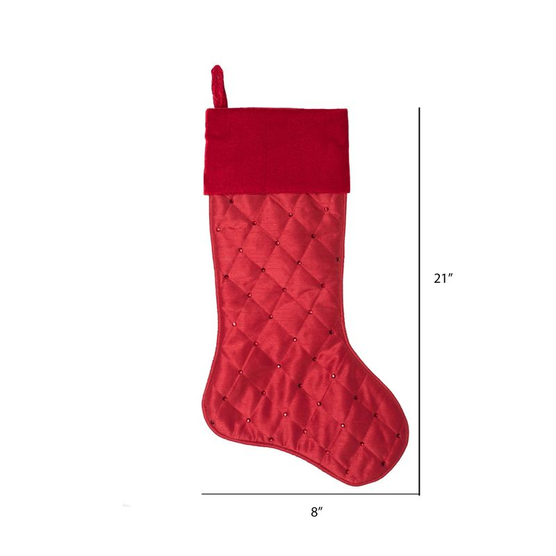 Vickerman 21" Red Quilt Stitch Jewel Christmas Stocking