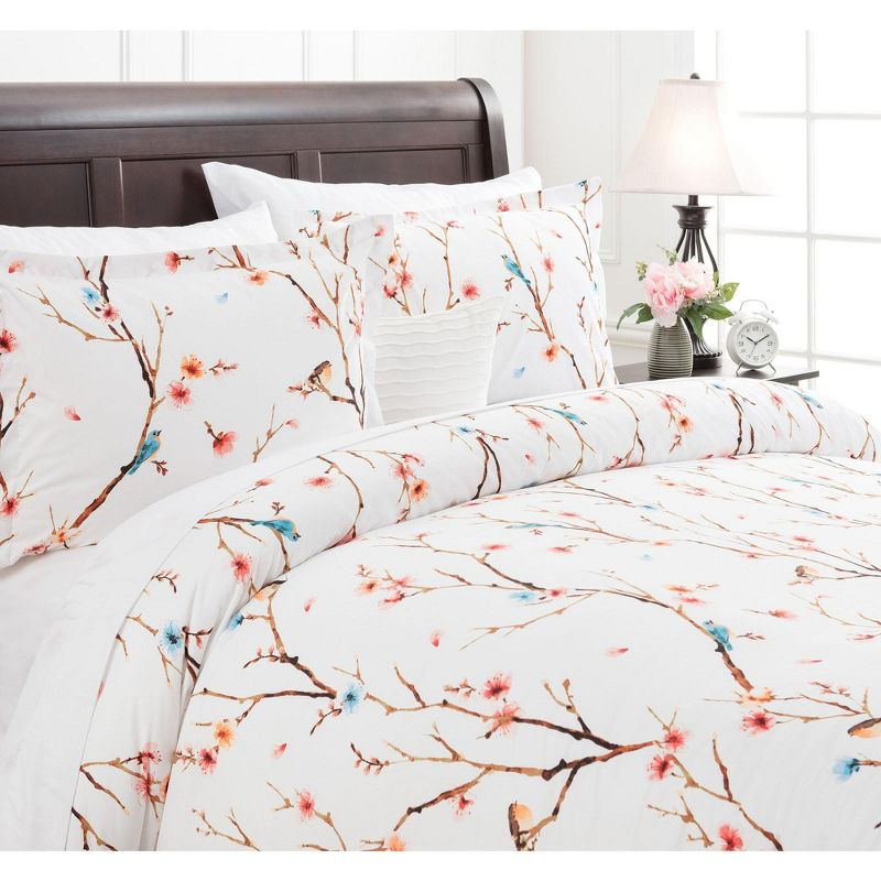 Chanasya Watercolor Floral Sakura Tree Duvet Cover - 2-Piece Set - Spring, Twin Size