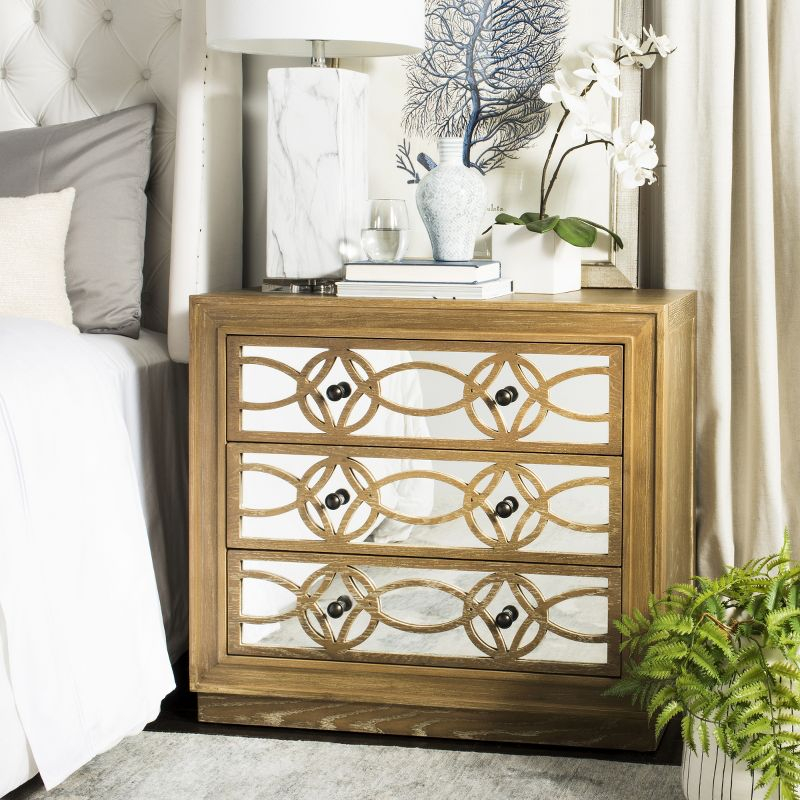 Catalina 3 Drawer Chest - CHS6400 - Rustic Oak/Mirror - Safavieh
