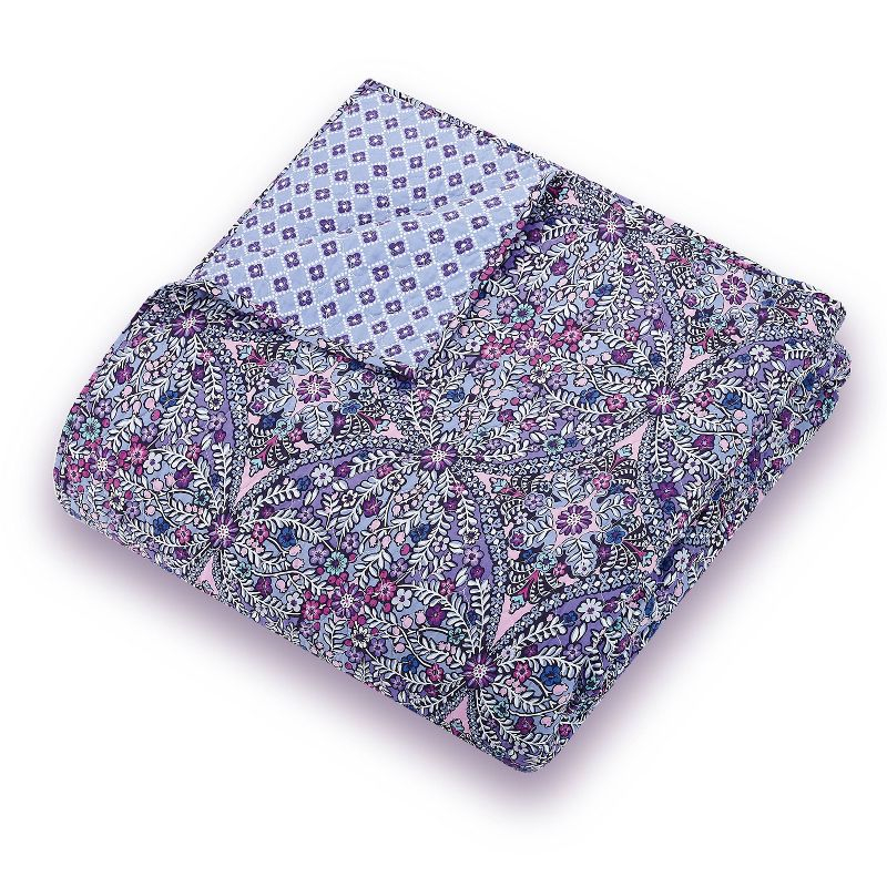 Vera Bradley Full/Queen Kaleidoscope Reversible Quilt Purple: Botanical Pattern, 100% Cotton, Year-Round Comfort