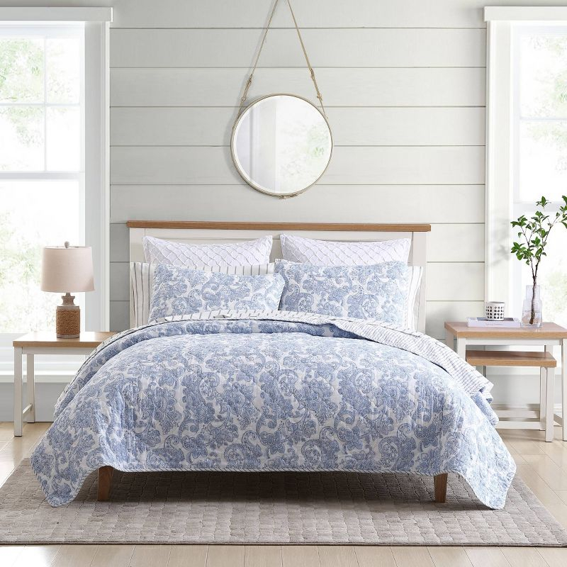 2pc Twin Field of Paisley Quilt Set Blue - Stone Cottage