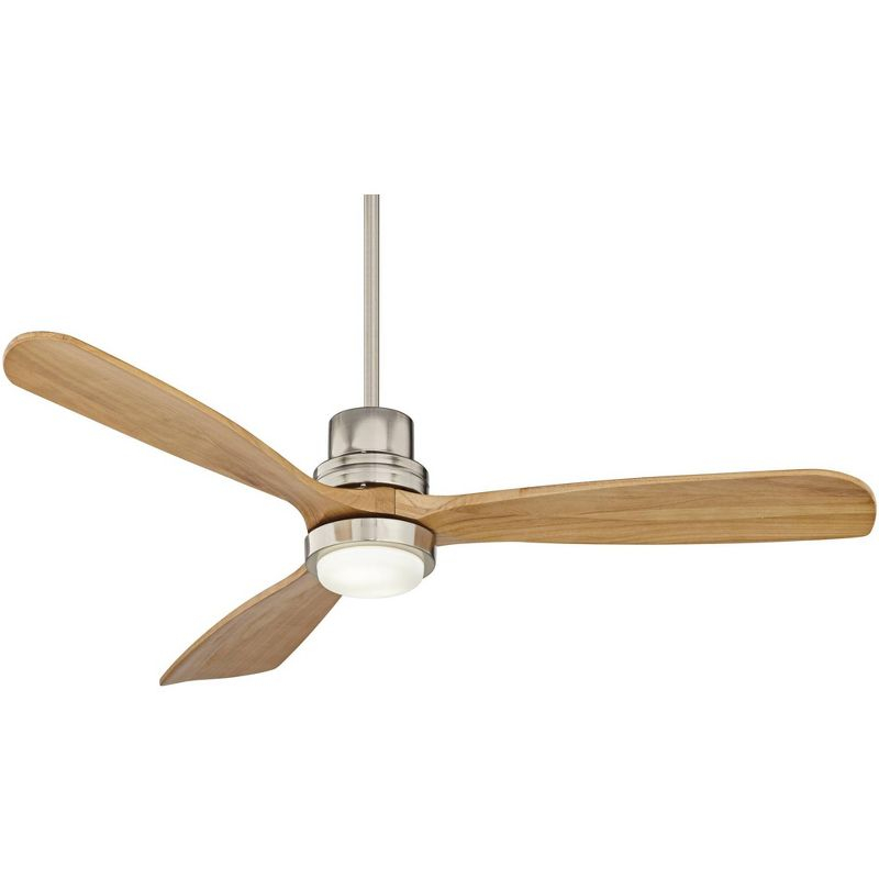 52" Casa Vieja Delta-Wing DC Modern 3 Blade Indoor Ceiling Fan with LED Light Remote Control Brushed Nickel Natural Solid Wood for Living Room Kitchen