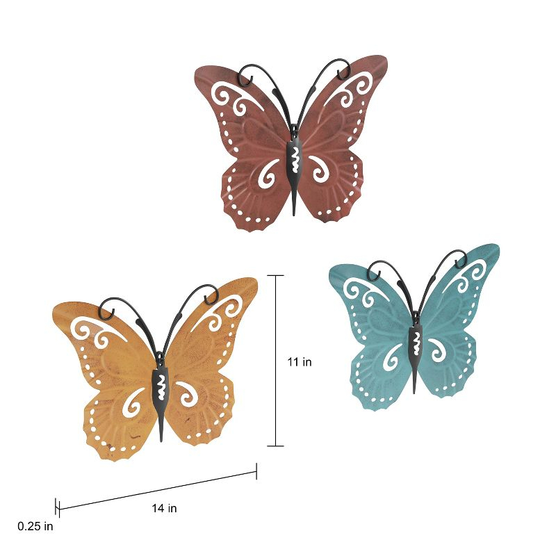 Butterfly Metal Wall Art 3 Piece Set- Hand Painted Decorative 3D Nature Butterflies for Modern Farmhouse Rustic Home or Office Decor by Lavish Home