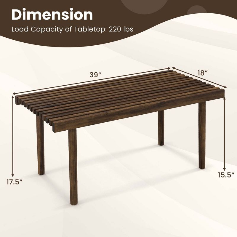 Costway 39" Coffee Table Rubber Wood Rectangle Cocktail Tea Table Slatted Tabletop Brown