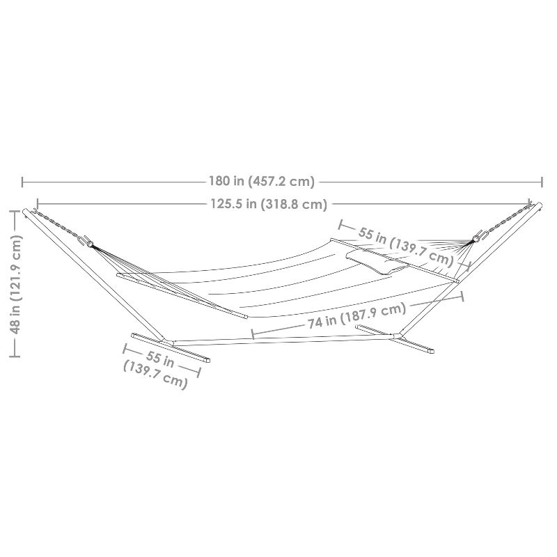 Sunnydaze 2-Person Freestanding Quilted Fabric Spreader Bar Hammock with Detachable Pillow and Stand - 400 lb Weight Capacity/15' Stand - Red Stripe