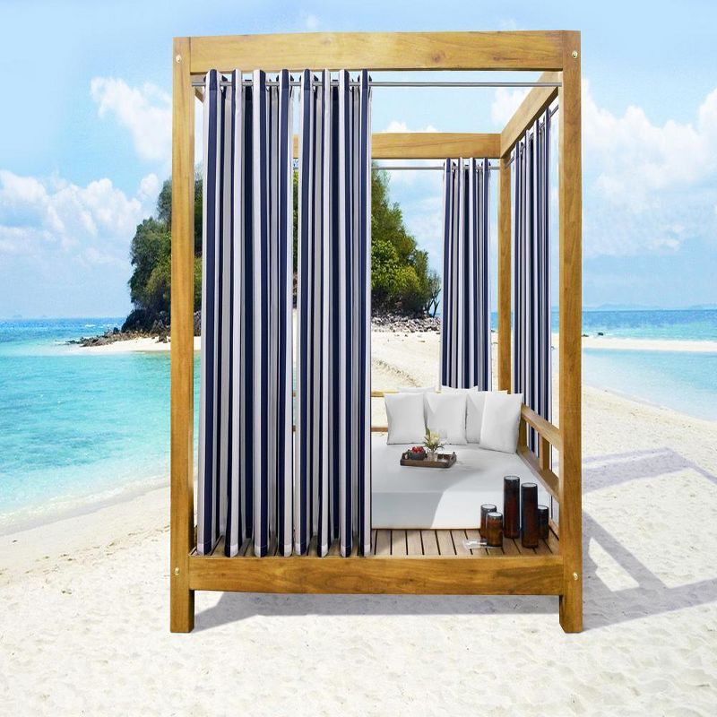 Commonwealth Seascapes Stripes Light Filtering Satiny Look Provide Privacy Grommet Outdoor Panel Pair Each 50" x 84" Indigo
