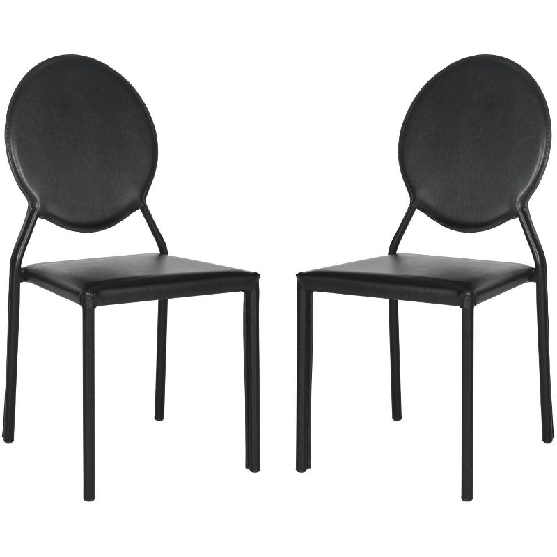 Warner Round Back Leather Side Chair (Set of 2) - FOX2018 - Black - Safavieh Couture
