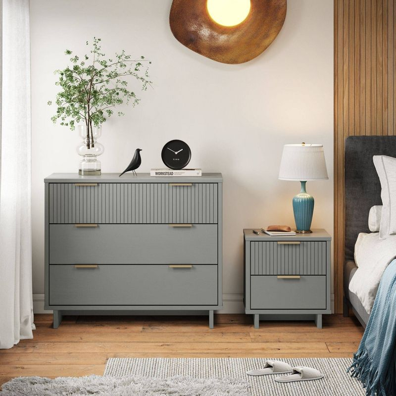 Manhattan Comfort 2pc Granville Dresser and Nightstand Bedroom Set Light Gray: Modern Style, 30-Day Warranty, Anti-Tip Hardware