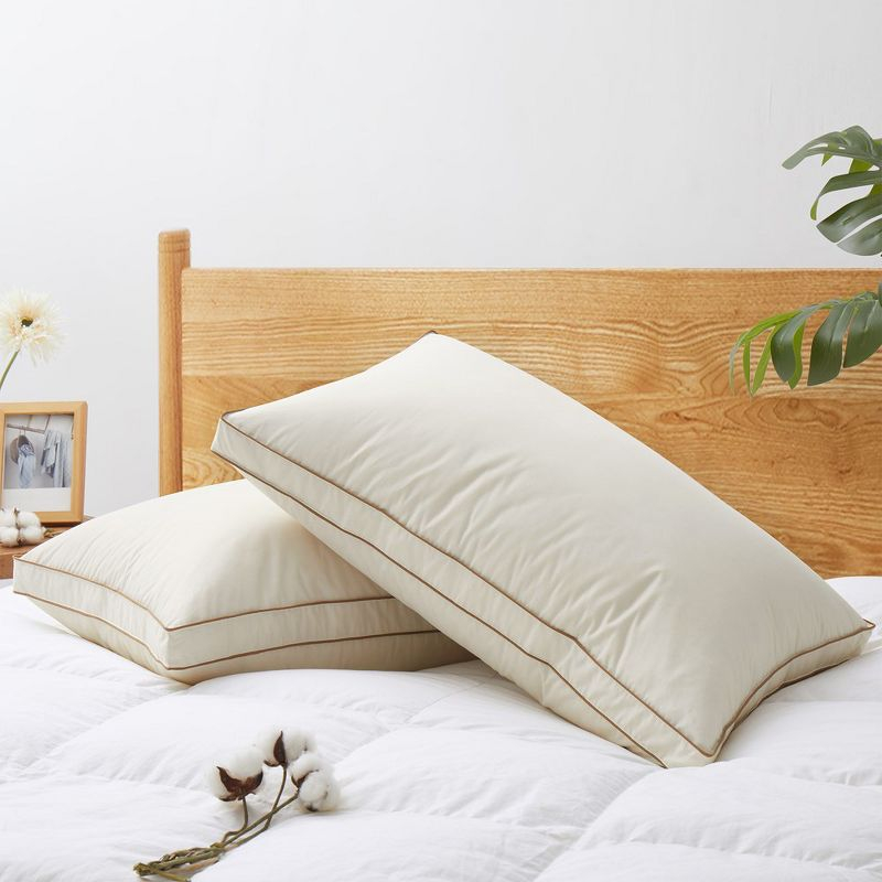 Peace Nest 100% Organic Cotton Down Feather Gusseted Bed Pillows Set of 2, Pillow-in-a-pillow design, Gusset, Standard
