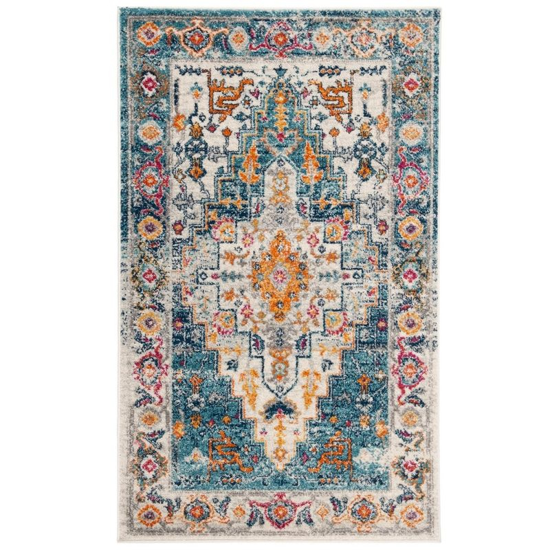 Madison MAD156 Power Loomed Indoor Area Rug - Turquoise/Ivory - 4'x6' - Safavieh