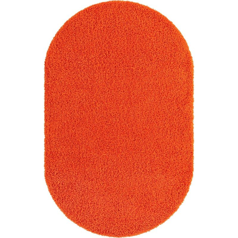 Unique Loom 5' 0 x 8' 0 Solid Shag Tiger Orange Area Rug